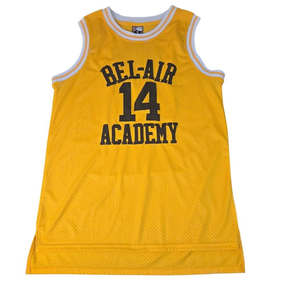 Bel-Air Academy Stitched #14 Will Smith Basketball Jersey Mens Size M Gold Black